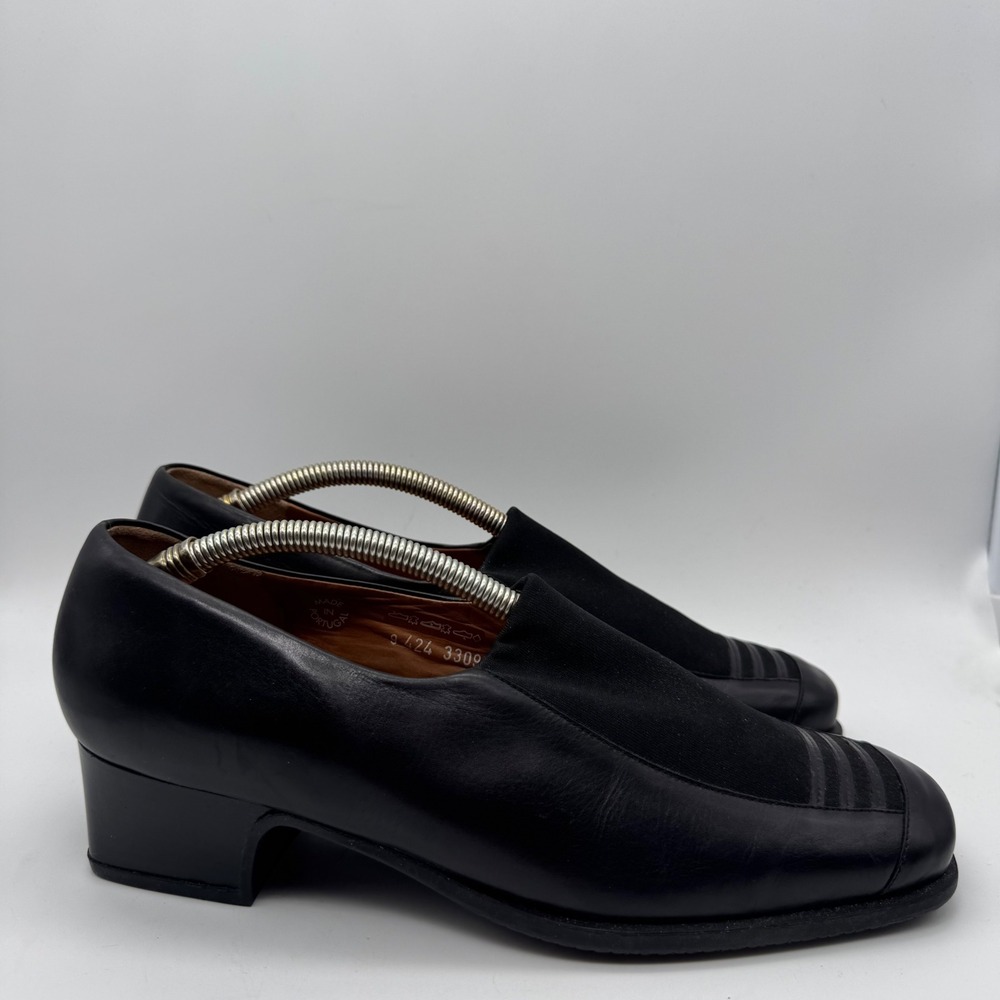 Mephisto Air-Relax Black Leather Square Toe Block Heel Slip On Pumps‎ Womens 10
